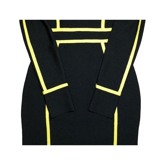 Athina Black & Yellow Outlined Bandage Long-Sleeve Rayon Dress Size Small - Picture 3 of 12